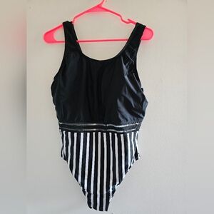 Black and White Striped One Piece Swimsuit